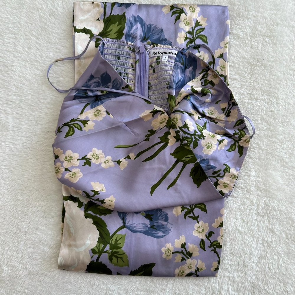 Reformation Frankie Silk Dress in Garden Soiree - Picture 7 of 11